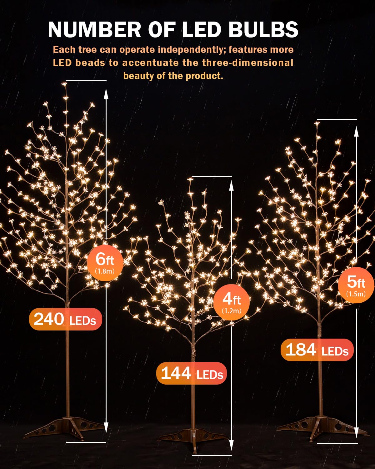 TYBEEU 4ft Lighted Cherry Blossom Tree, 144 Warm White LED, Dimmable, Indoor Outdoor Home Garden Christmas Wedding Holiday Decor