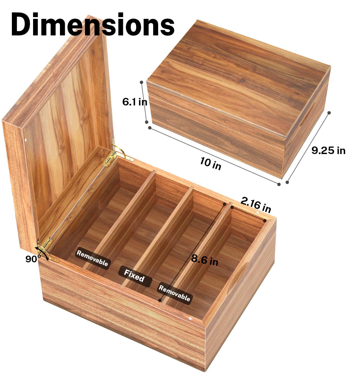 Neando 5x8 Index Card Organizer with Lid – Extra Large Acacia Wood Storage Box with 4 Compartments, 20 Blank Tabs, Holds 600 Cards – File Box for Recipes, Projects, School Notes & Office Organization