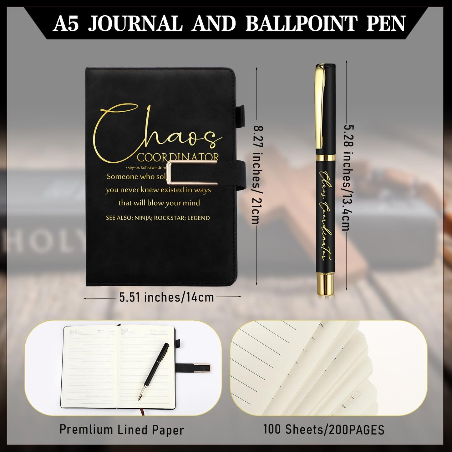 Pickmesh 3 Pcs Chaos Coordinator Appreciation Gifts for Women Men 17 oz Coffee Tumbler A5 Leather Journal with Ballpoint Pen for Admin Professionals Manager Assistant‌ Employee Teacher(Black)
