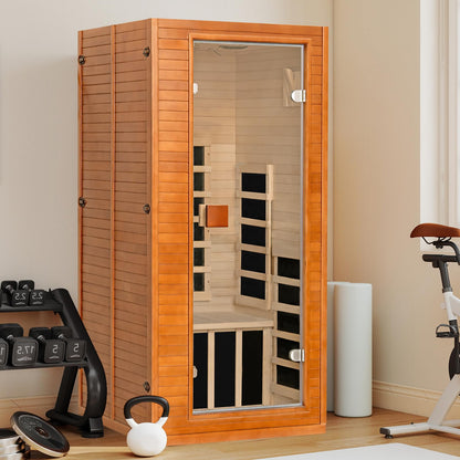 Real Relax Infrared Sauna with 660 & 850nm Red Light Therapy, Full Spectrum Sauna with 7 Heater, 1290w 120v, Fast Heat-Up, 1 Person Canadian Hemlock Wood Dry Sauna for Indoor, Home Gym, 31.5*30.3*67"