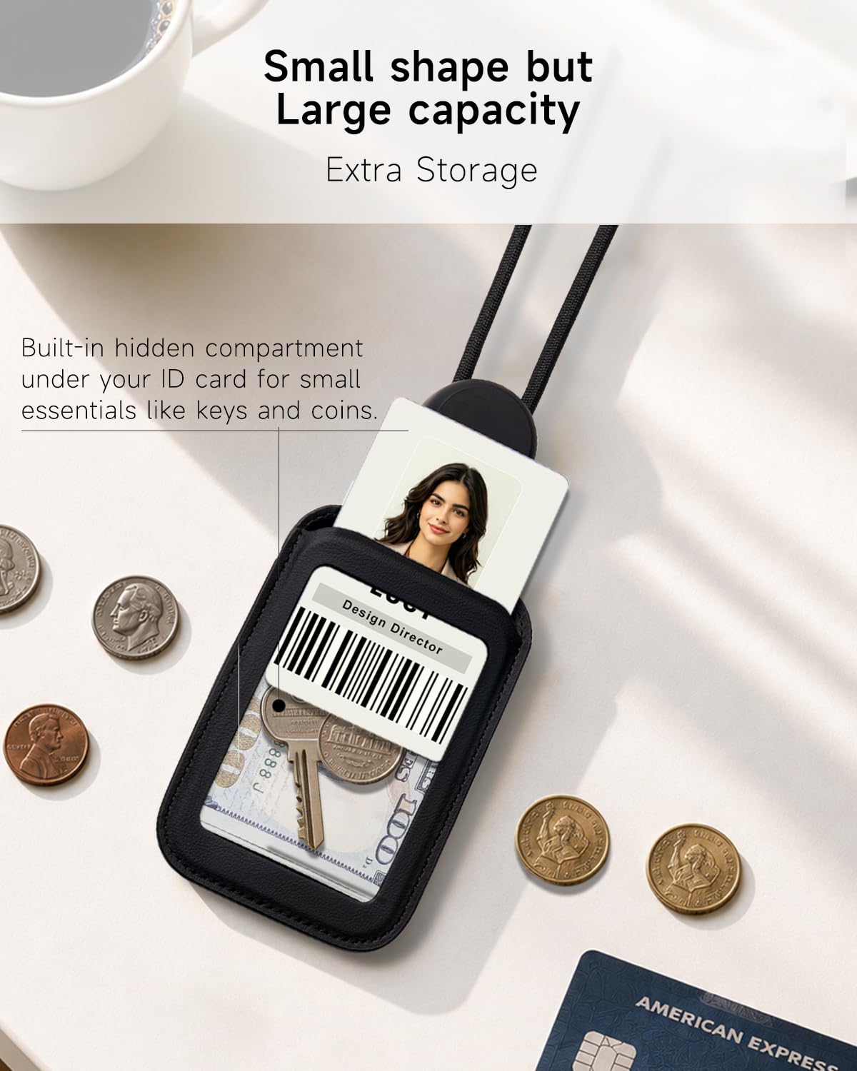 YTXFY Premium Leather ID Badge Holder, Slim Card Wallet with Clear Window, Vertical or Horizontal Wear for Work Badge, Access Card, Office, School, Nurse, Teacher