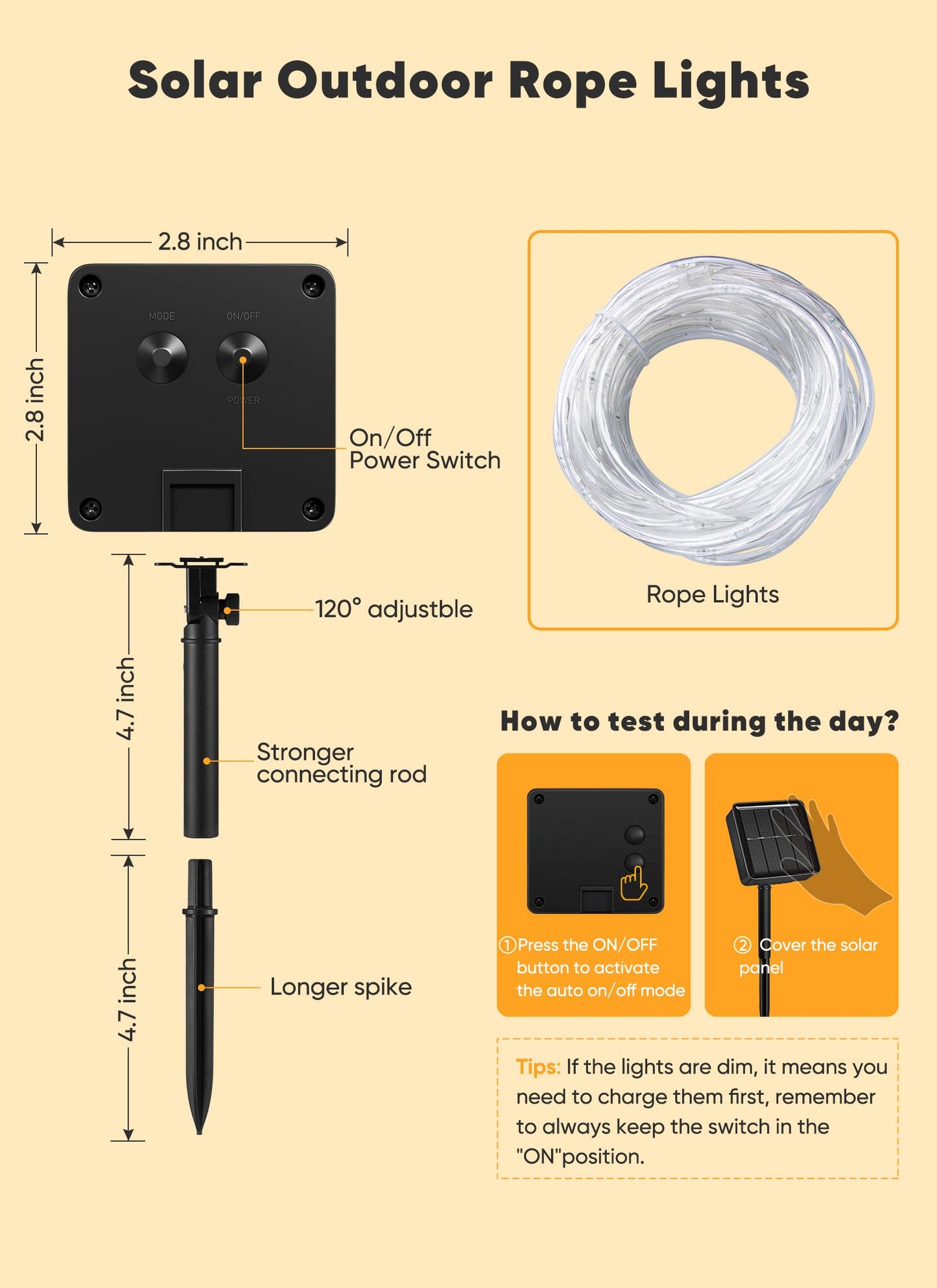 Brightown Solar Rope Lights, 39FT 100LED Outdoor Solar String Lights, IP65 Waterproof Solar Powered Fairy Lights with 8 Lighting Modes for Party Garden Patio Pool Backyard Tree Decoration, Warm White