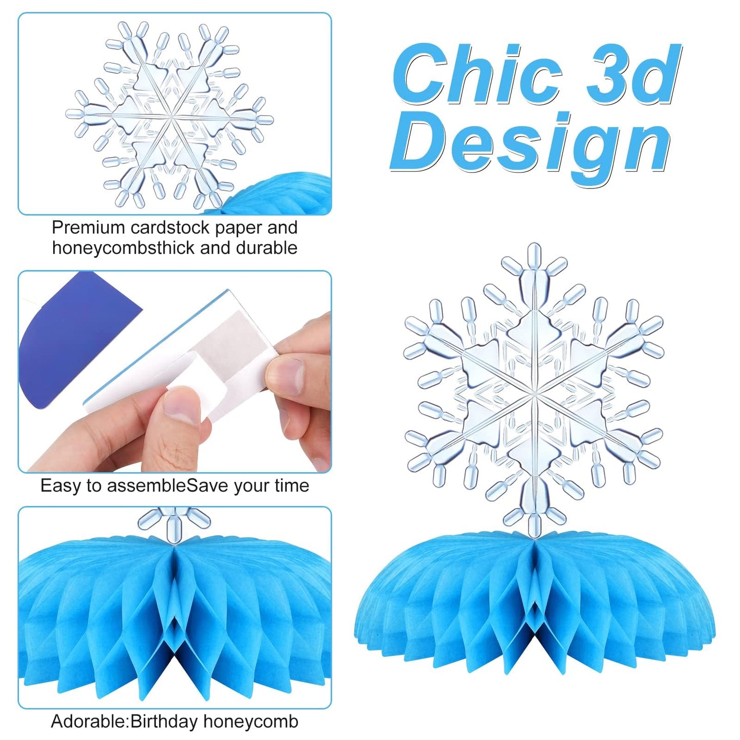 Frozen Party Snowflake Decorations, Winter Wonderland Decorations, Snowflake Honeycomb Table Centerpieces, Thanksgiving Christmas Birthday Party Decorations, Party Supplies 8 Pieces