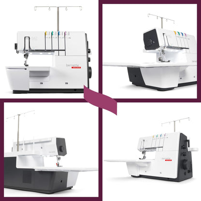 Bernette B62 Airlock Coverstitch Machine Bundle | Air Threader, Scissors, Rotary Cutter, Threads, Self Healing Foldable Cutting Mat, LED Light, Extension Table | Heavy Duty, Beginner to Professional