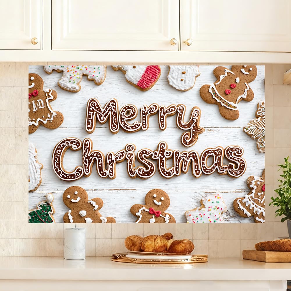 WDESYADMS Kitchen Wall Decals 35.4x23.6 Inch Christmas Gingerbread Cookie Pattern PVC Holiday Baking Theme Decorative Wall Sticker for Festive Cooking Spaces