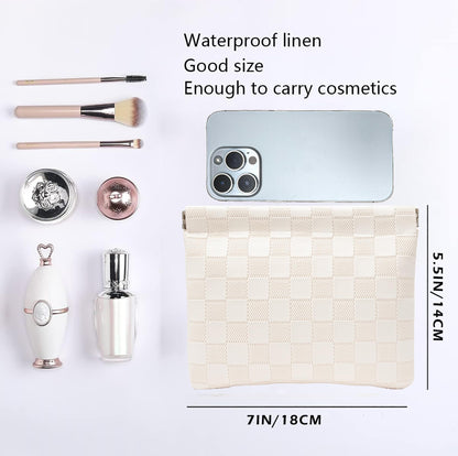 HIGH FIT Leather Pocket Cosmetic Bag for Purse,Coin Purse Lipstick Cosmetic Accessories Organizer, Travel Kit Storage Pouch,Waterproof Portable No Zipper Self-closing Small Makeup Pouch for Women