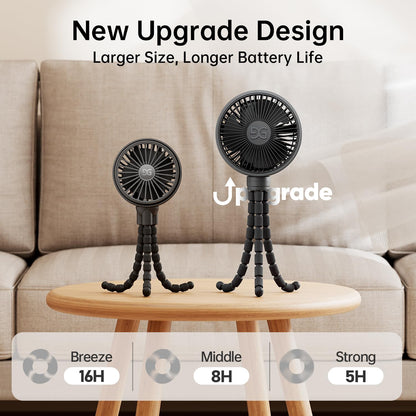 GUSGU Stroller Fan Clip on for Baby, Flexible Tripod & Rechargeable Battery, Small Personal Fan, Mini Portable Fan for Travel, Handheld, Car (Black)