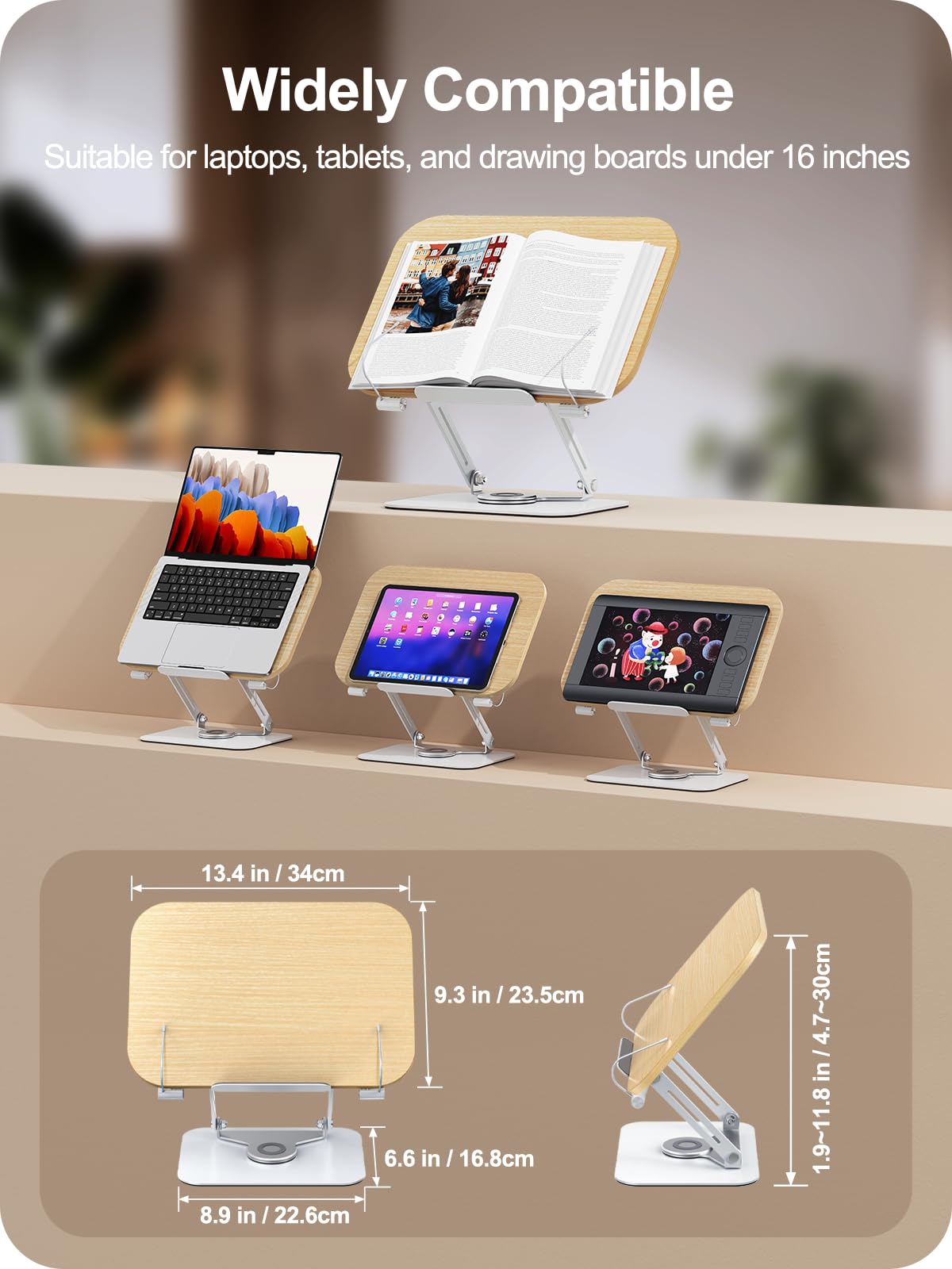 MOKURU Book Stand for Reading, 360° Adjustable Book Holder, Foldable Book Holder Stand, Cookbook Stand, Textbook Stand, Bible Stand, Hands Rree Book Stand, Laptop Stand, Tablet Stand