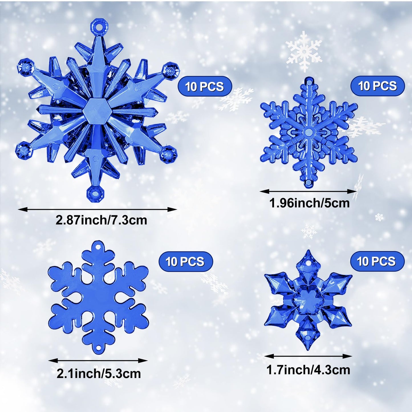 Dilunave 40 Pieces Navy Blue Christmas Snowflake Ornaments Acrylic Christmas Tree Decorations Crystal Snowflakes Translucent Winter Hanging Ornaments for Xmas Tree DIY Crafts