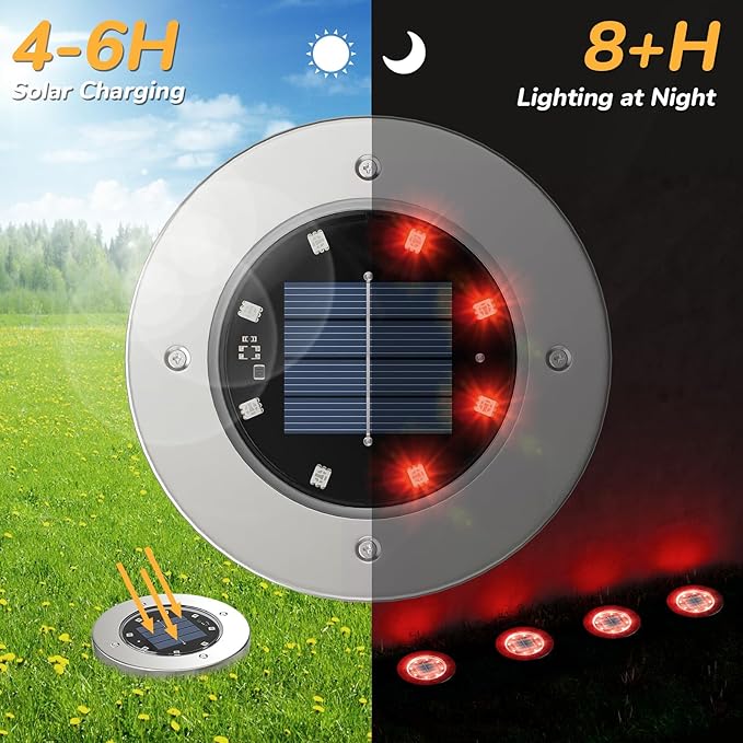 INCX Halloween Solar Lights Outdoor,12 Pack Solar Pathway Lights with Auto On/Off，Waterproof & Anti-Rust Landscape Lighting for Garden, Yard, Patio, Deck - Halloween Decorations,Red