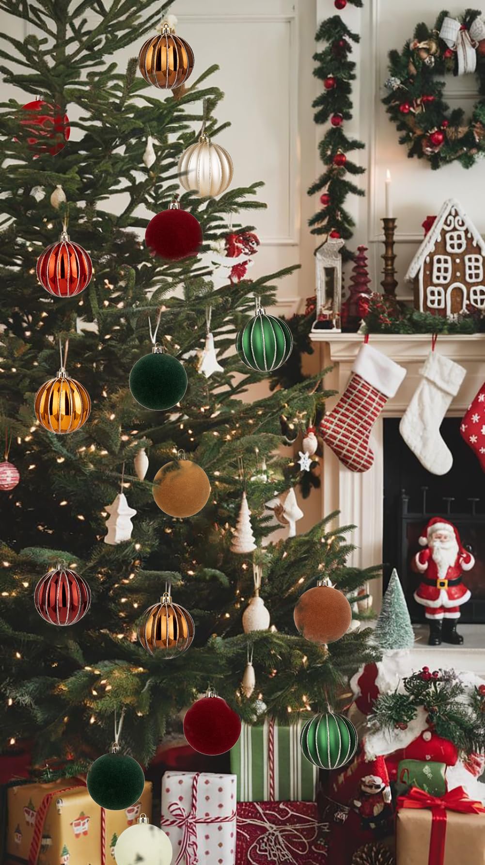 Hollyone Christmas Ornaments Set Velvet and Plastic for Christmas Tree 3.2inch Large Xmas Ball Ornaments 12Pcs Flocked Balls Xmas Hanging Ornament Shatterproof Ball Set with 2 Styles Home Decor