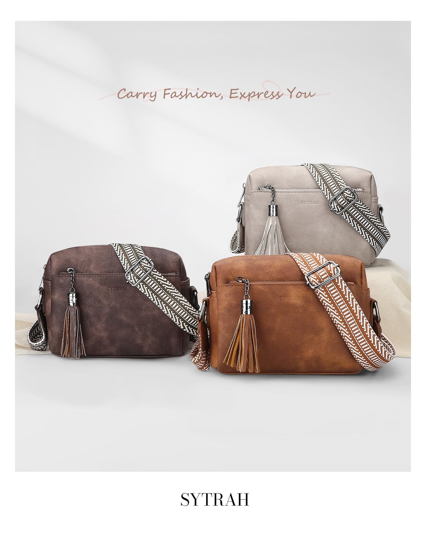 SYTRAH Crossbody Bags for Women, Triple Zip Crossbody Purses for Women Trendy, Cell Phone Purse Shoulder Handbag with Adjustable Strap Mocha Coffee
