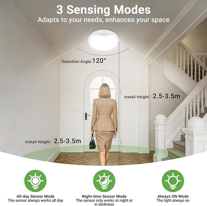 zemty 9inch 18W Motion Sensor Ceiling Light Wired, 3 Sensing Modes Motion Activated Closet Lights White, 3000K/4000K/6500K Waterproof LED Ceiling Lamp for Pantry Closet Shower Hallway-1Pack