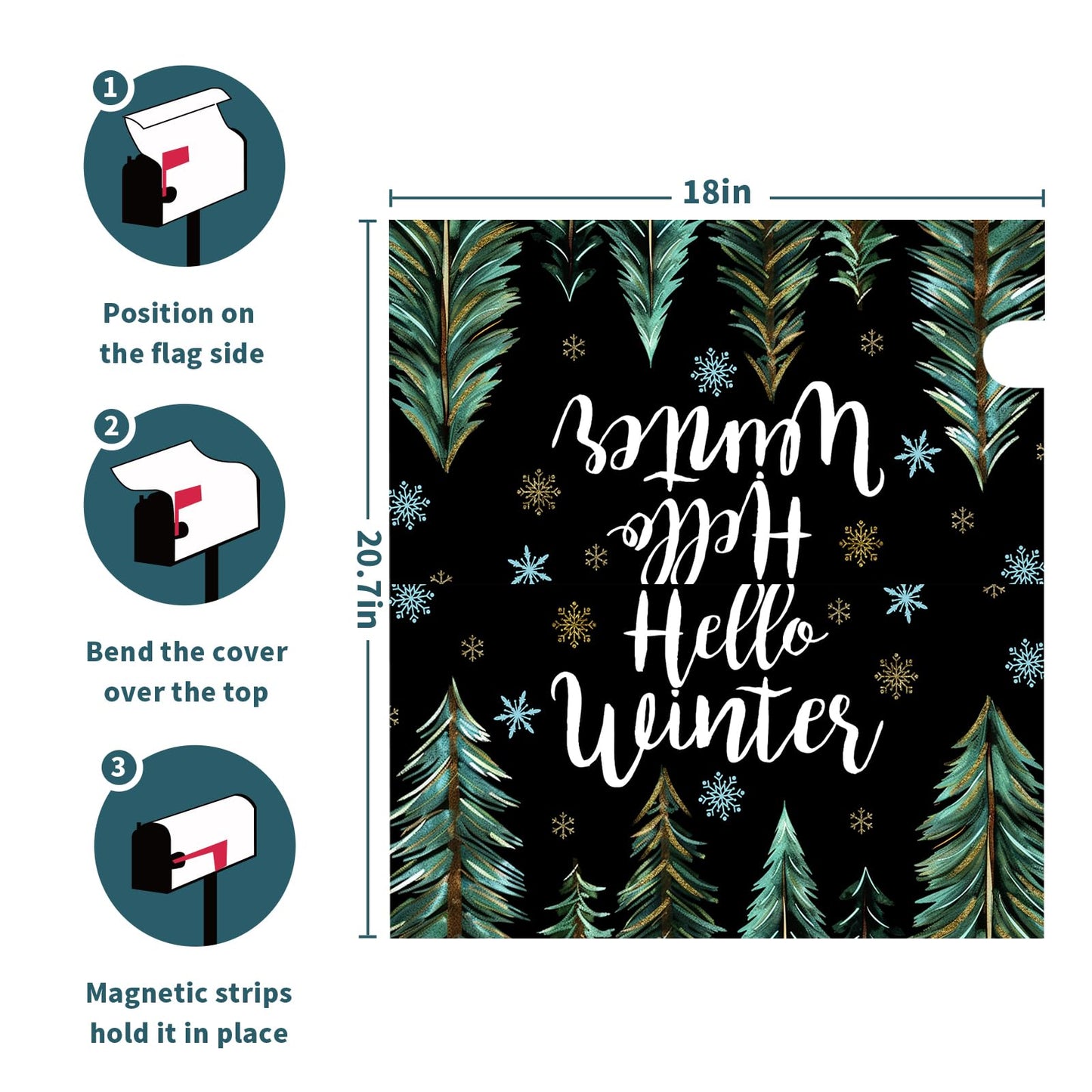 Hollw Winter Snowflakes Mailbox Cover Balck and Green Forest Mailbox Covers Magnetic Standard Size 21" X 18" Christmas Xmas Wrap Post Letter Box Decor for Home Outdoor Yard Garden