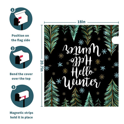 Hollw Winter Snowflakes Mailbox Cover Balck and Green Forest Mailbox Covers Magnetic Standard Size 21" X 18" Christmas Xmas Wrap Post Letter Box Decor for Home Outdoor Yard Garden