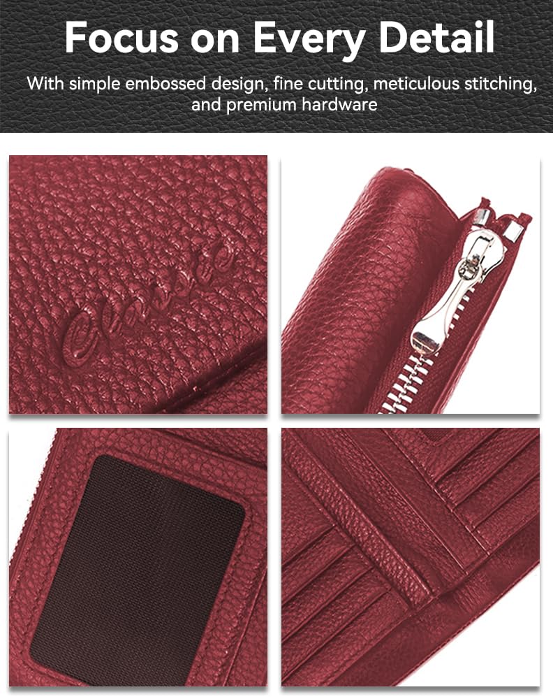 DAMAIKE Wallet for Women [Genuine Leather] [Magnetic Closure], Large Capacity Female Ladies Bifold Wallet Card Holder, ID Window, Zipper Coin Pockets (Burgundy)