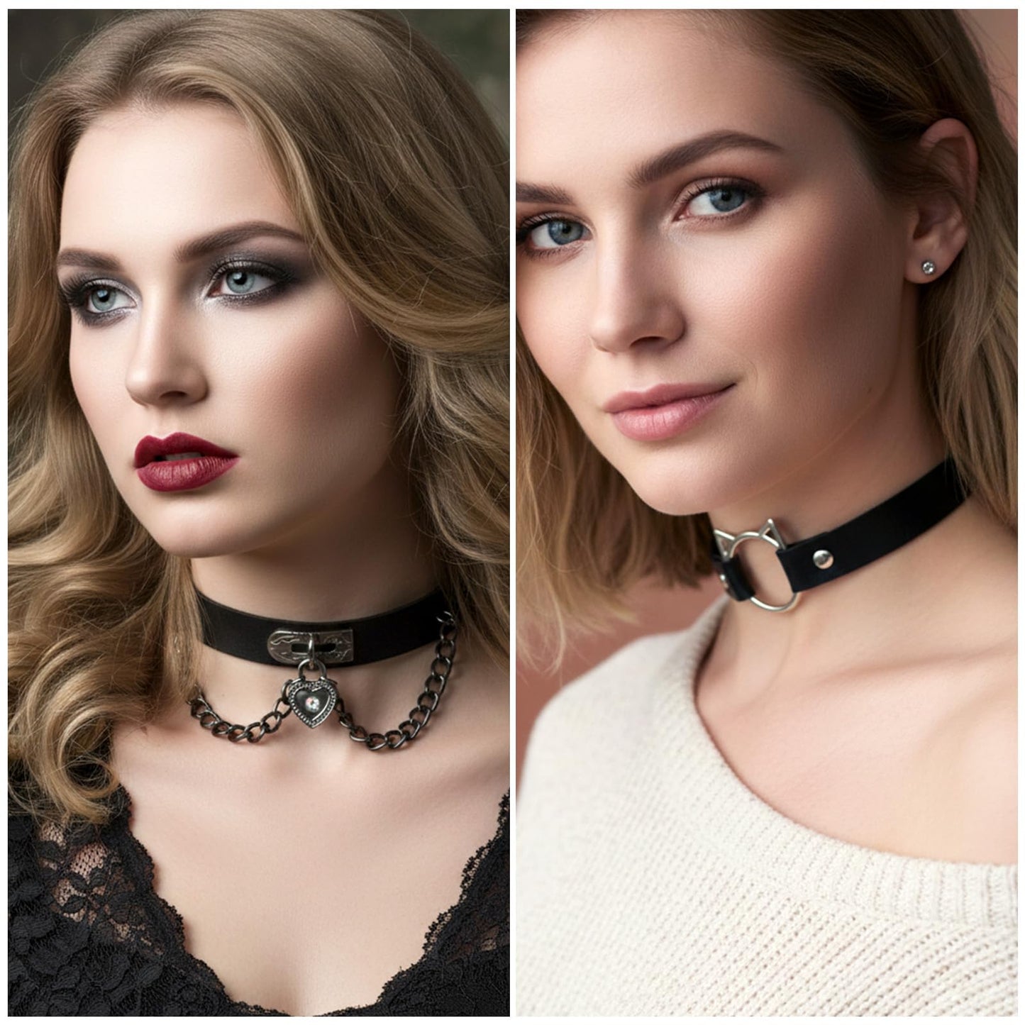 Afcabakila Black Punk Goth Choker Necklace & Spiked Studded Bracelets Set, 9 Adjustable PU Leather Collars & 6 Rivet Spiked Cuffs, Gothic Rock Metal Wristband for Daily Wear Cosplay Festival