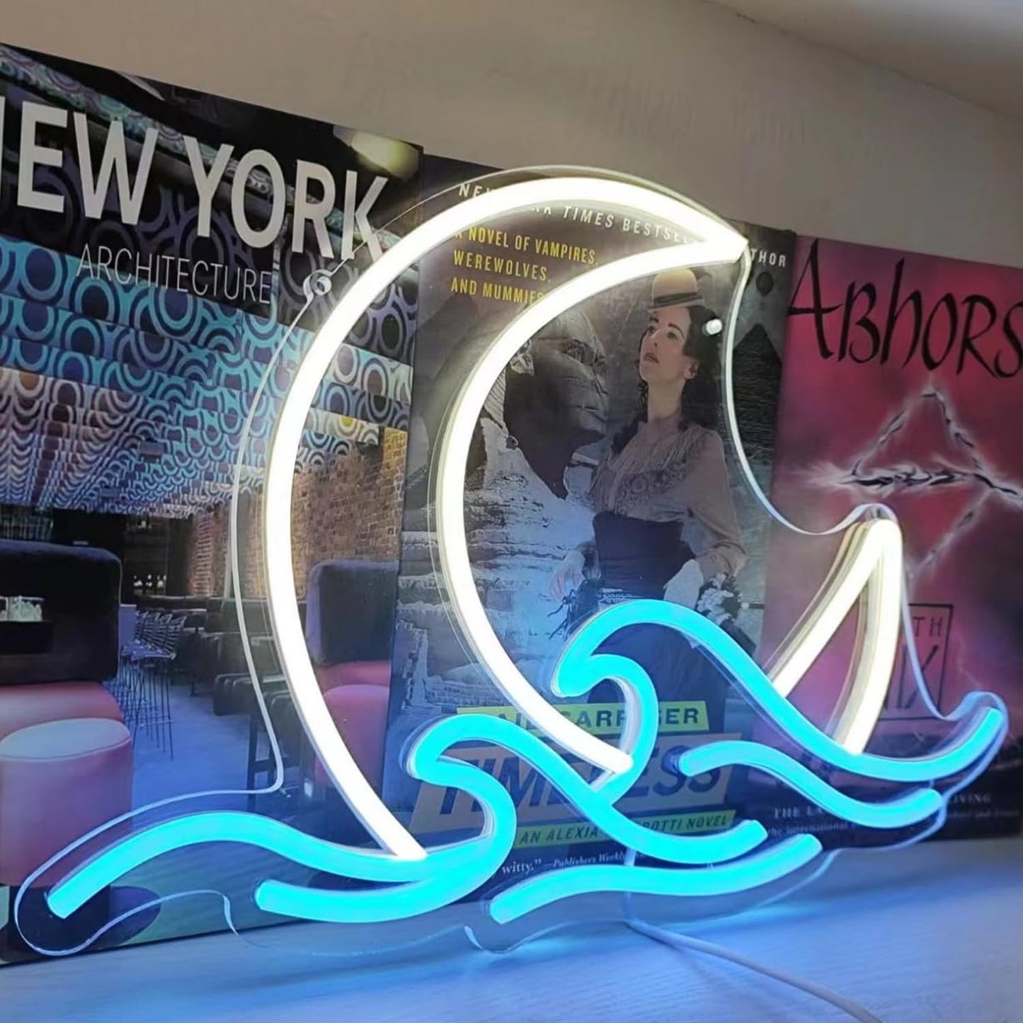 Dimmable Moon Wave Neon Sign Sun Moonrise Ocean Wave LED Wall Decor, Hanging Moon LED Sign for Christmas Party Favors