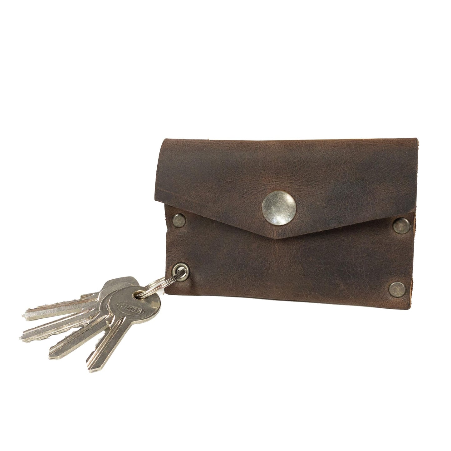 Hide & Drink, Leather Riveted Envelope Keychain, Holds Up to 4 Cards/Card Organizer/Holder/Case/Rustic/Cash/Accessories, Handmade - Bourbon Brown