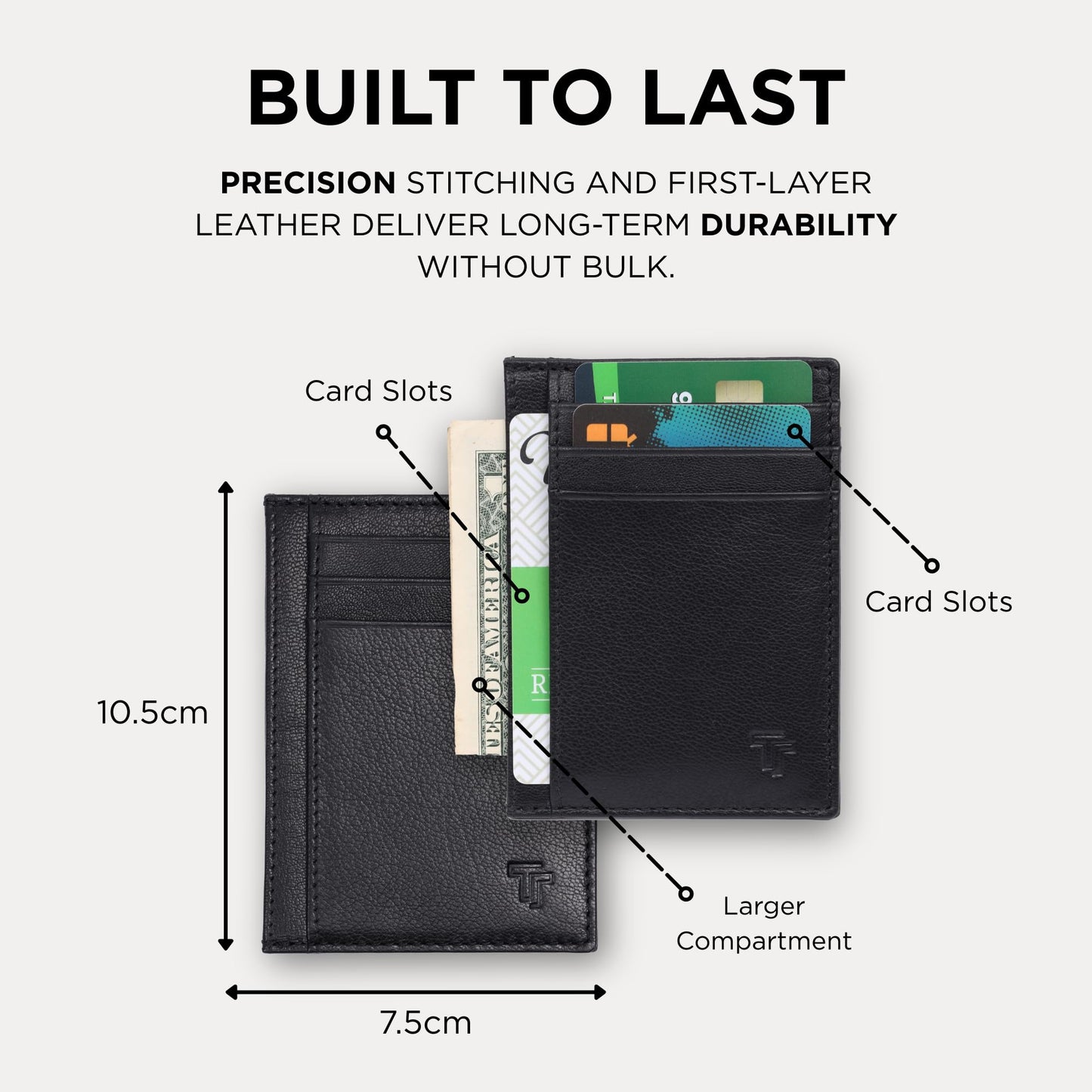 TRUTANN Black Leather Wallet – Classic Vertical Slim Card Holder | Real Genuine Leather Mens Wallet | RFID Secure | Fits Up to 8 Cards & Currency | Tap to Pay Feature | Quality Credit Card Holder
