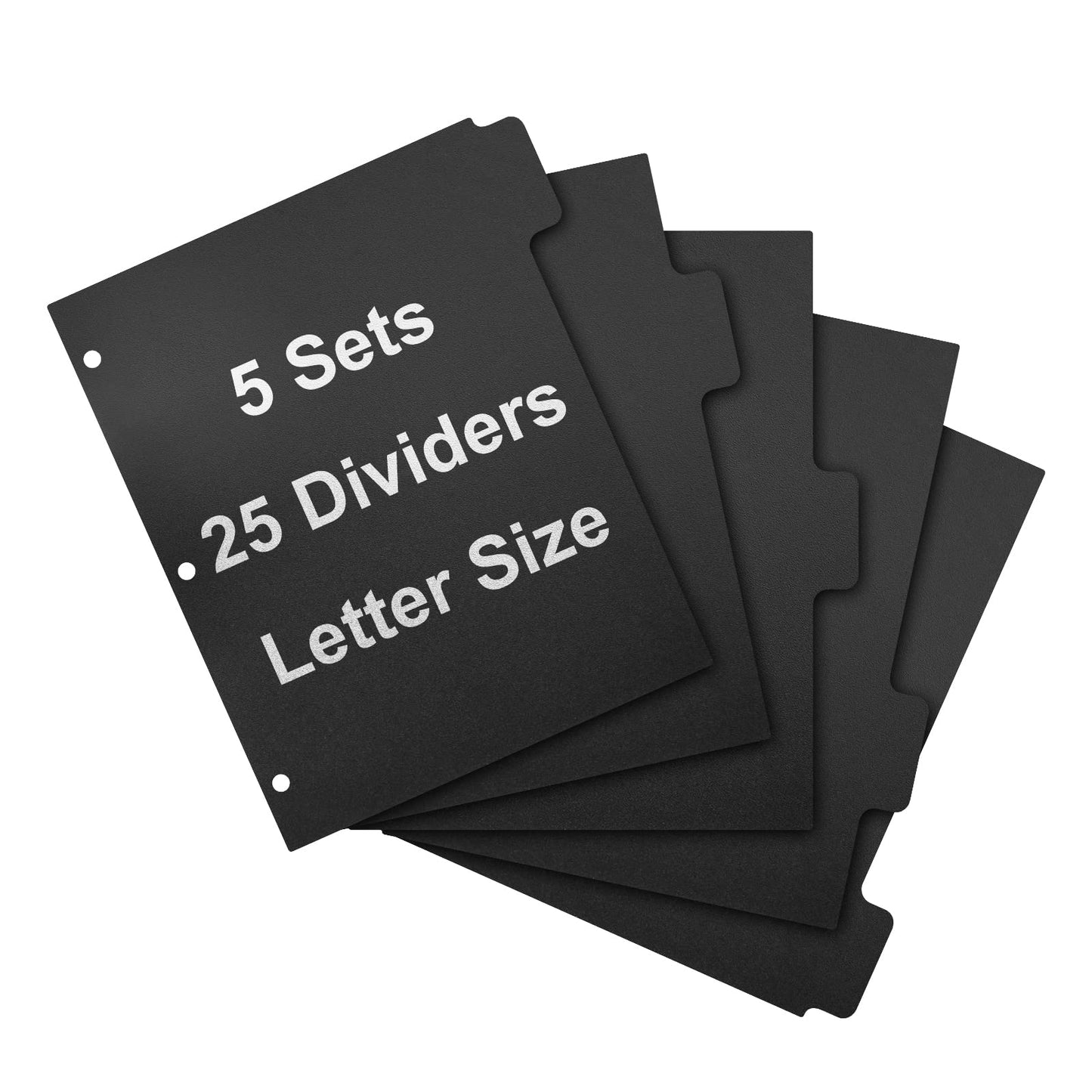 3 Ring Binder Dividers with 5-Tabs for Letter Size, 1/5 Cut, 3-Hole Punched, Write & Erase Plastic Binder Dividers Extra Durable Section Index Dividers for Binders, Pack of 5 Sets, 25 Dividers Total