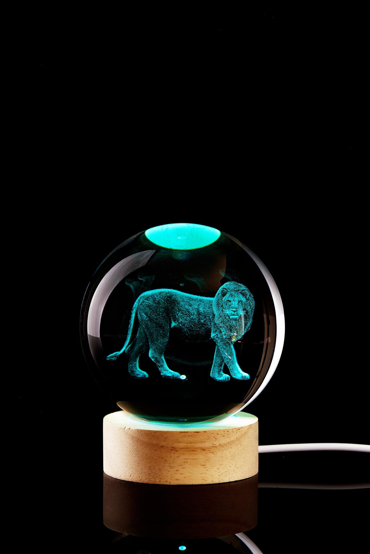 3D Crystal Ball Lamp with Lifelike LED Lion, 16 Color Changing Light, Dimmable Remote Control