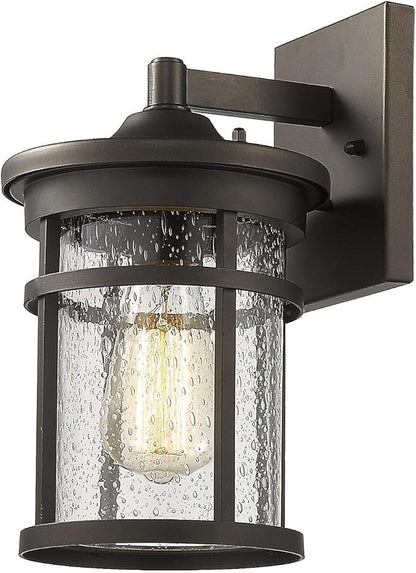 Bestshared Outdoor Wall Light, Exterior Porch Mount Light Fixture, Outdoor Wall Sconce, Front Door Lantern Lamp with Seeded Glass Shade(Oil Rubbed Bronze, 11.3" Height)