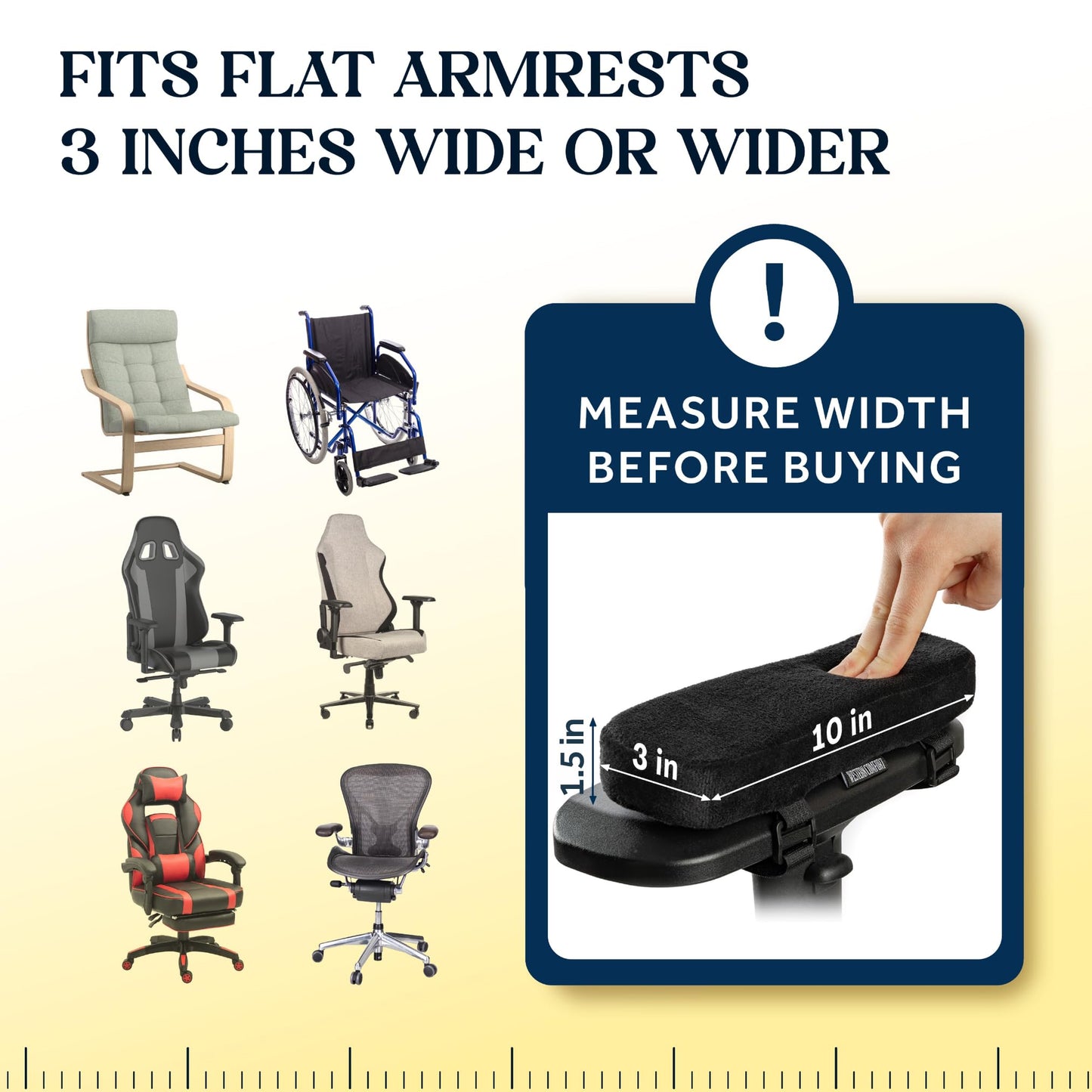 WESTERN COMFORT Thick Armrest Pads - Memory Foam Office Chair Arm Pads - Arm Rest for Desk Chair & Gaming Chair Armrest Pads - Chair Arm Covers - Elbow Support