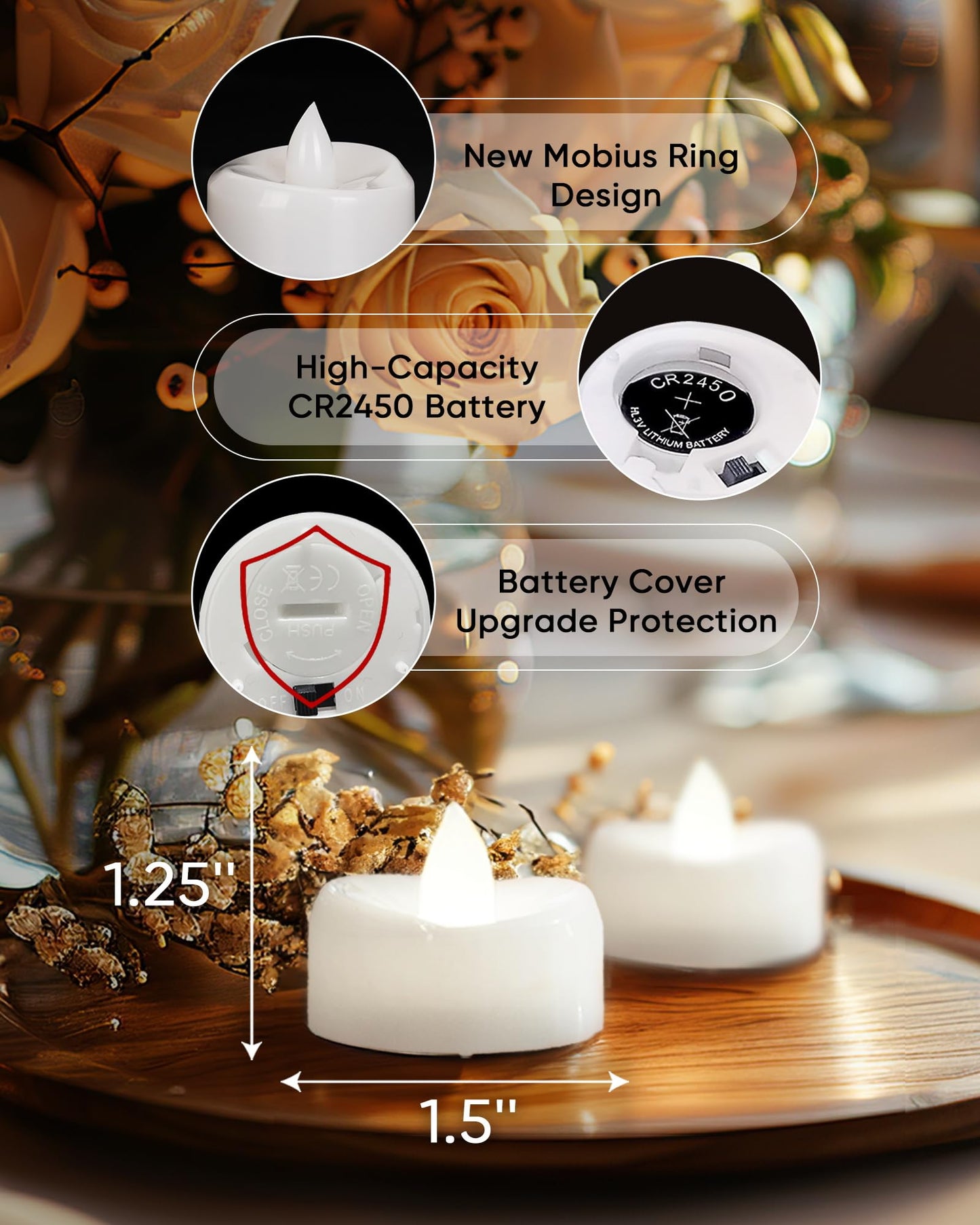 merrynights Remote Candles, 12PCS Flameless Tea Lights Candle Battery Operated with Timer, 400+Hours Remote Control LED Tea Lights Votive Candle - 1.5'' D X 1.25'' H- Pure White Light