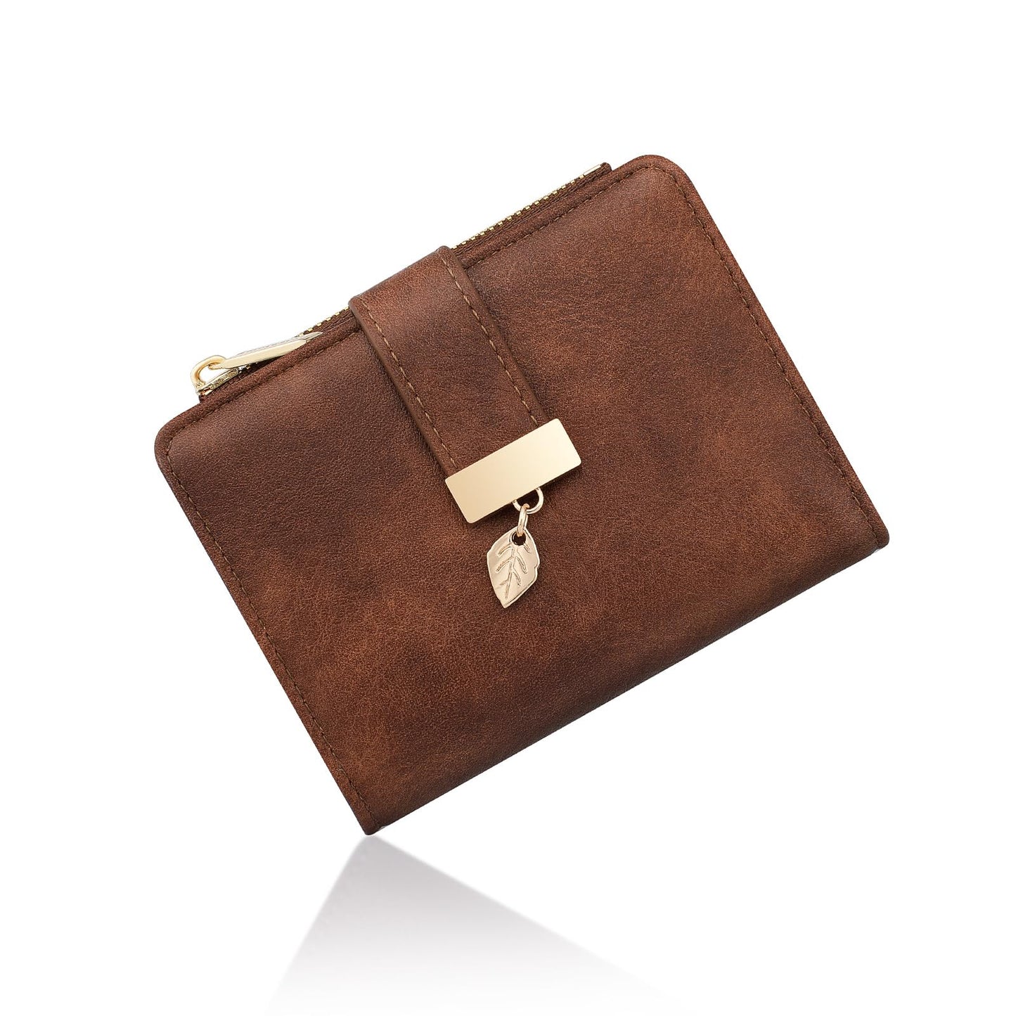 Pomelo Best Wallet Women Large Capacity Bifold Wallets for Women Credit Card Holder 8 Card Slots with 2 ID Window Zipper Coin Pocket Brown
