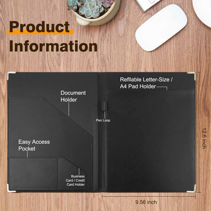 Tiankool Padfolio Portfolio Binder – Thickened Business Folder for Interview Resumes, Legal Documents | Notepad Not Included,Durable, Black
