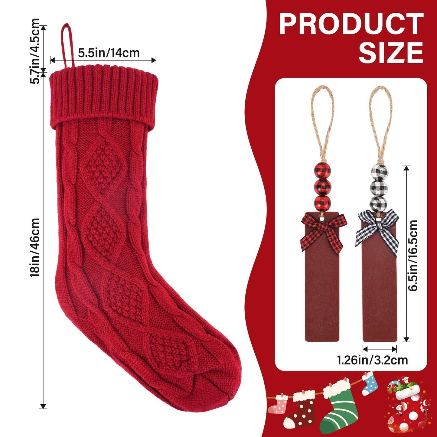 DigiGlow 6PACK 18Inch Cable Knitted Christmas Stockings, Personalized Hanging Stockings for Holiday Party, Christmas Tree, and Family Home Decor in Red, White, Green