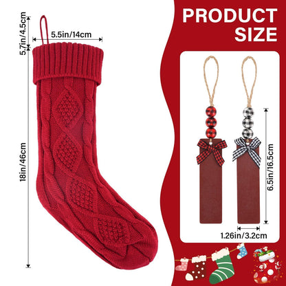 DigiGlow 6PACK 18Inch Cable Knitted Christmas Stockings, Personalized Hanging Stockings for Holiday Party, Christmas Tree, and Family Home Decor in Red, White, Green