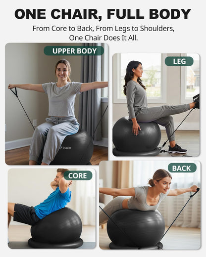 Trideer Exercise Ball Chair with Base & Resistance Bands for Home Gym, Stability Ball Seat for Core Workout and Back Support