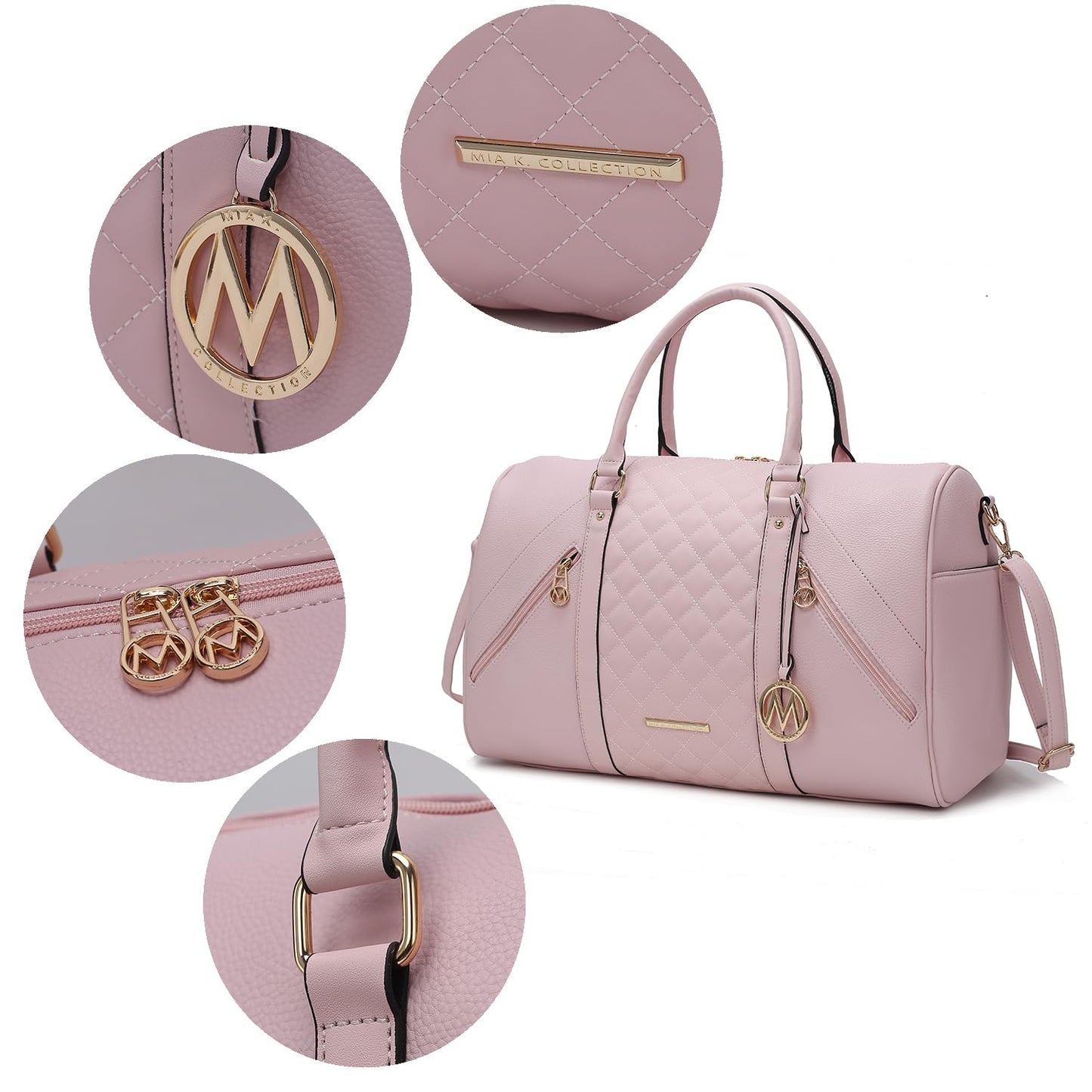 MKF Collection Travel Duffle Bag for Women, Quilted Vegan Leather Large Overnight Fashion Weekender Carry-on Handbags