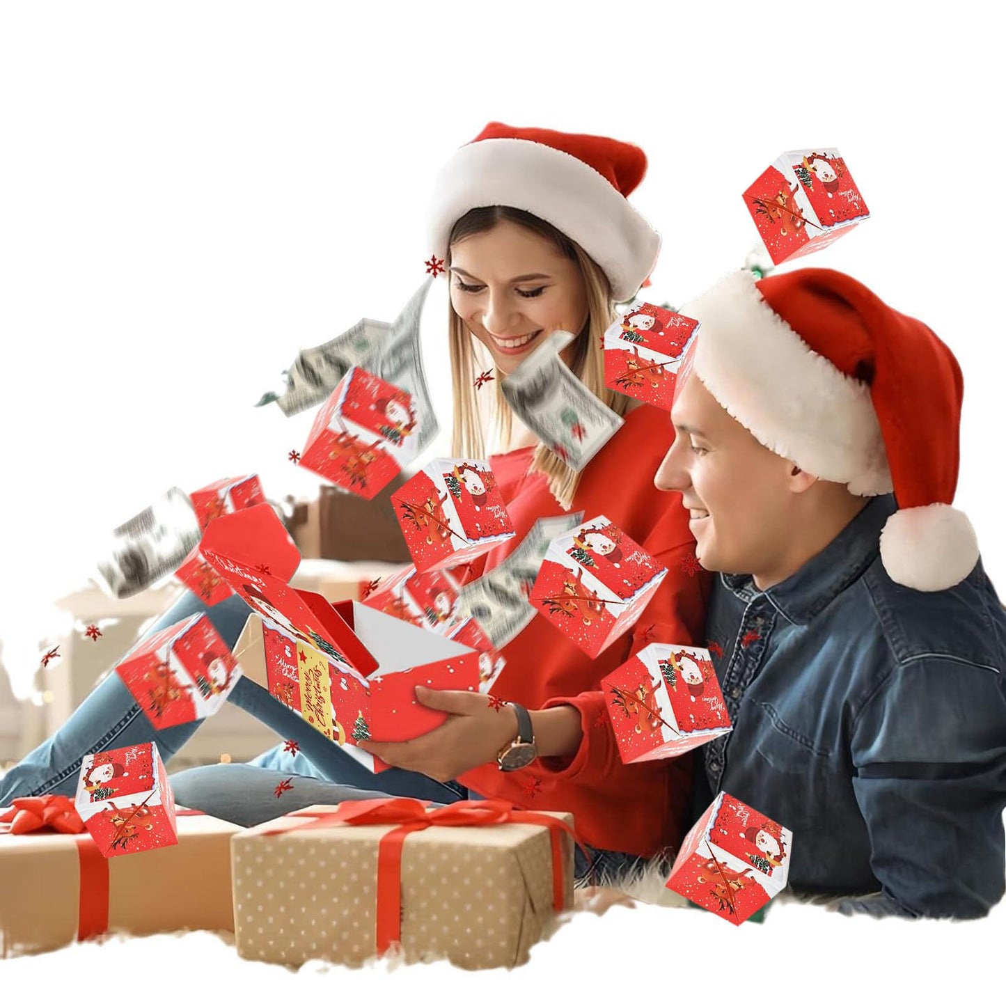 nuk8nehz8 Surprise Box Gift Box Explosion for Money, Merry Christmas Surprise Gift Boxes, Money Gift Box for Cash Gift, Explosion Gift Box for Christmas Birthday Valentine (Red 10 Boxes)