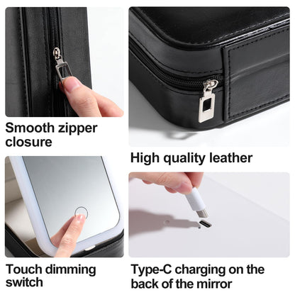 BS-MALL Travel Cosmetic Mirror Case LED Makeup Mirror Storage Case for Eyelash station Brushes Cosmetic Tools Pink On-the-go Makeup Needs (White)