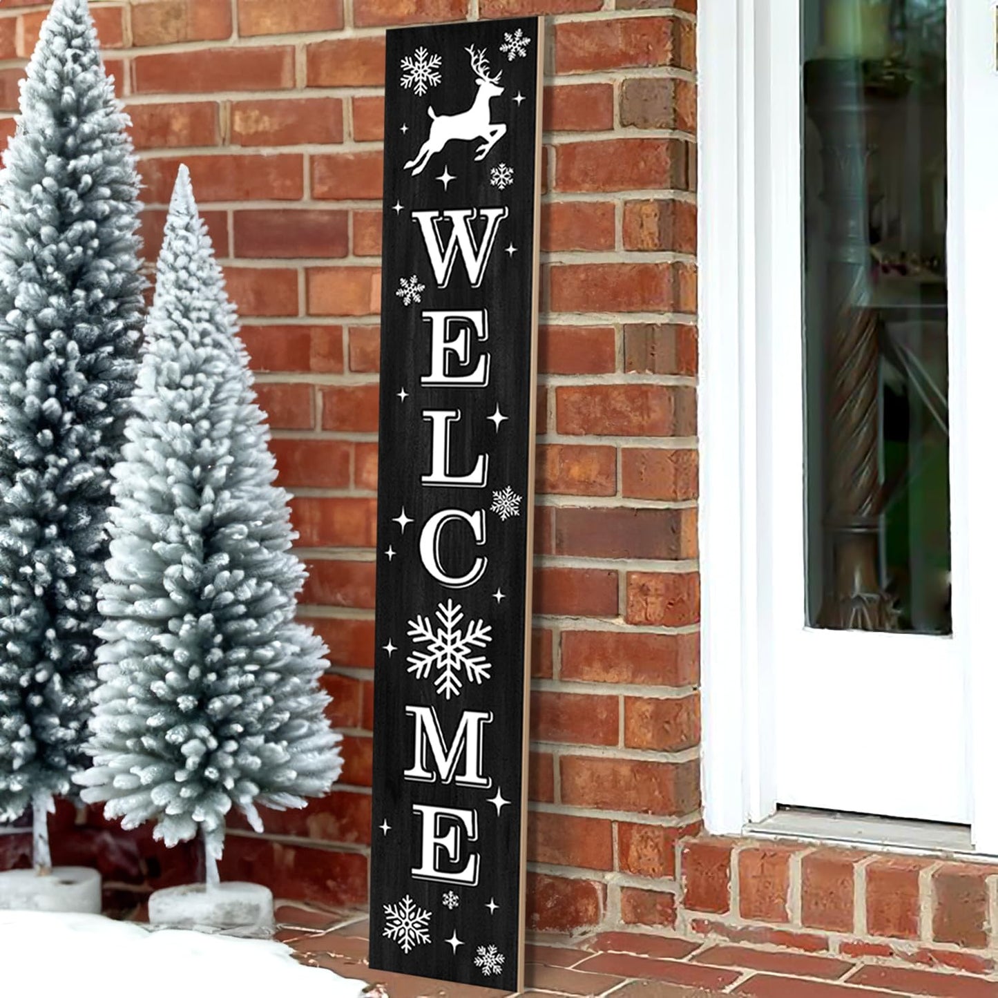 Christmas Wooden Porch Sign 47" Elk Large Welcome Sign for Winter Home Decoration Front Door Yard Xmas Party Decor