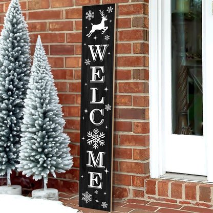 Christmas Wooden Porch Sign 47" Elk Large Welcome Sign for Winter Home Decoration Front Door Yard Xmas Party Decor
