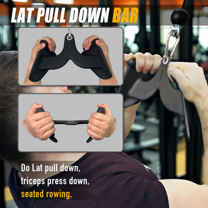 Home Gym Fitness Rowing T-bar V-bar Pulley Cable Machine Attachments, Bicep Curl Tricep Lat pulldown Bar Back Strength Training Handle Grips Lat Pull Down Bar Press Down Exercises (Length 8")