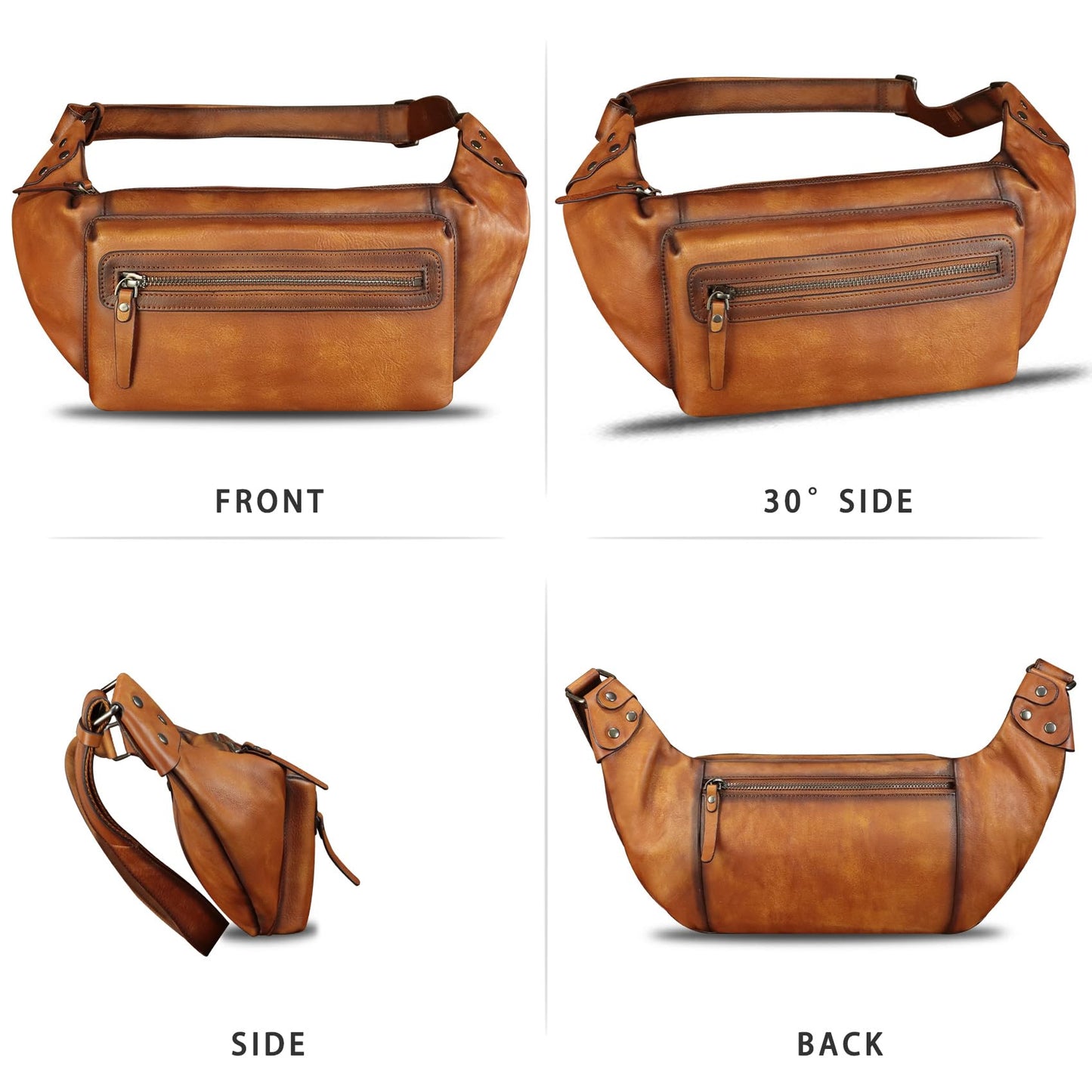 Genuine Leather Fanny Pack for Men and Women - Waist Bag, Hip Bag and Chest Purses (Brown)
