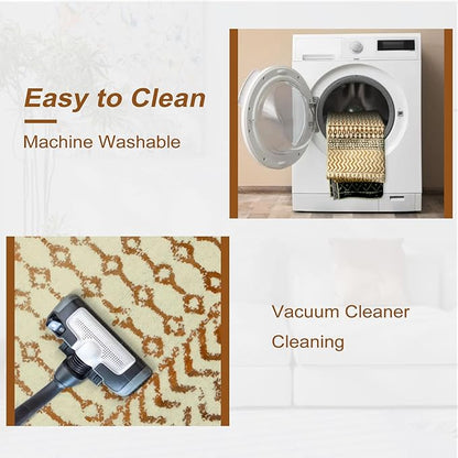 Moroccan Area Rugs 3x5,Ultra Soft Washable Rugs for Living Room, Low-Pile Non-Slip Retro Distressed Brown Rug for Bedroom Entryway Kitchen Home Office Dorm
