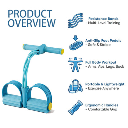 Pedal Resistance Bands with Handles, 6-Tube Upgrade Portable Pedal Resistance Band, Natural Rubber Resistance Bands for Abdomen Waist Arm Leg Full Body Workout (Blue)