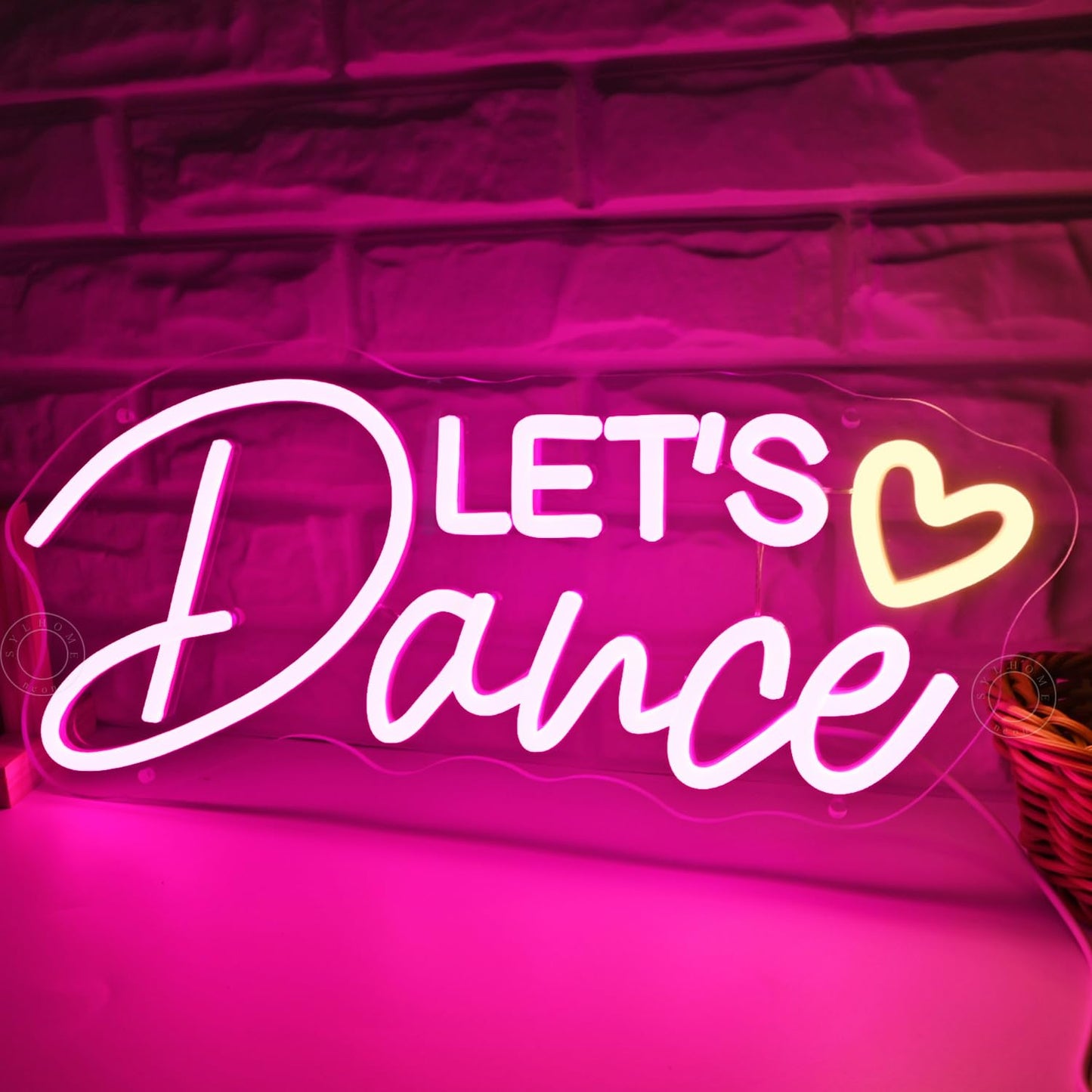 SYLHOME Let's Dance Led Neon Light Sign Heart Dance Studio Girls Bedroom Classroom Wall Sign Decor Kitchen Wedding Birthday Party Decor 15.75" X 7.28" USB