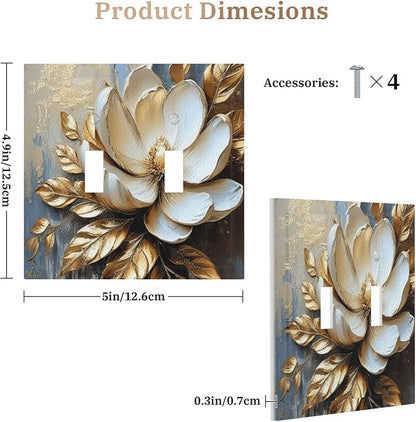Decorative Art Light Switch Covers Gilded Bloom 2 Gang Double Toggle Wall Plate Decorative Switchcover Electrical Switchplate for Home Decor