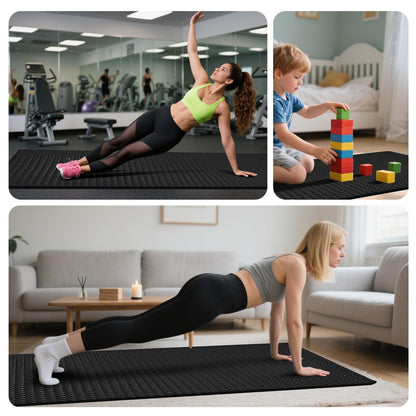 4x6ft Gym Floor Mat 10mm Thick - Large TPE/NPE Foam Workout Mat for Home Gym, Garage Floor, Yoga & Exercise - Non-Slip Eco-Friendly Fitness Mat (Black)