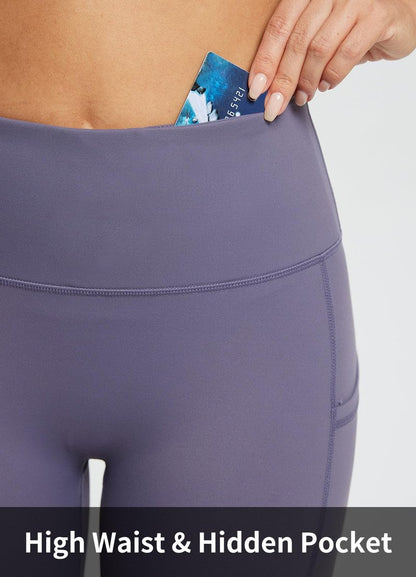baleaf Biker Shorts Women Yoga Gym Workout Spandex Running Volleyball Tummy Control Compression with Pockets Soft 8" Purple S