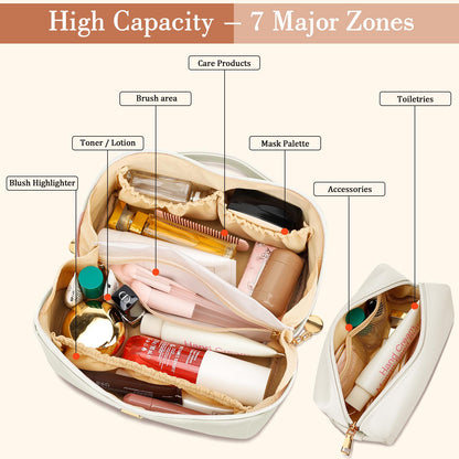 CLOUDWINGS Birthday Gifts for Women Teen Girl, Personalized Initial Makeup Organizer Bag Set, Open Flat Travel Cosmetic Bag With Clear Divider and Handle(Beige,A)