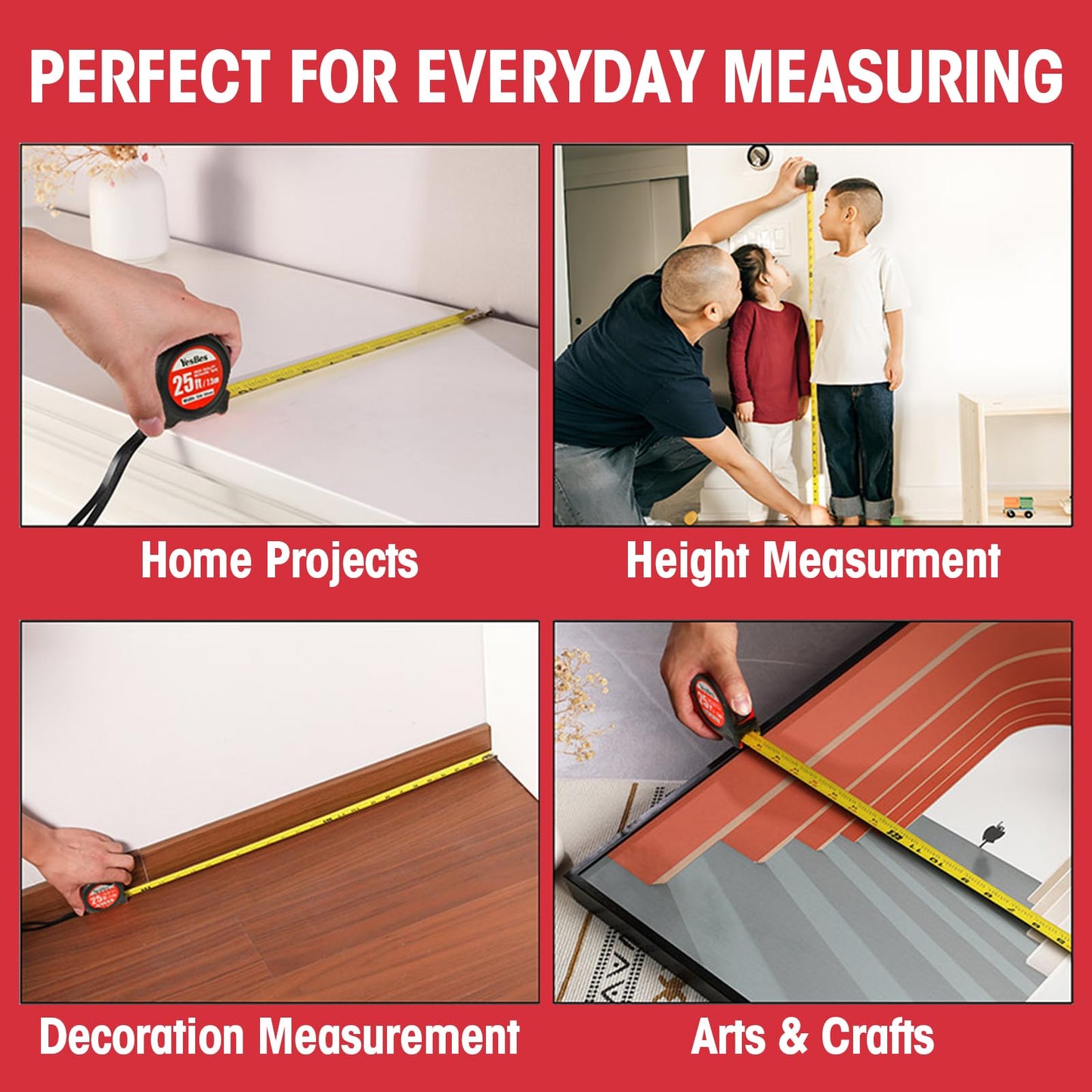 Tape Measure 25 ft, 5 Pack Bulk Easy Read Measurement Tape, Self-Locking Measuring Tape Retractable 1-Inch Wide x 25 ft