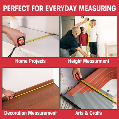 Tape Measure 25 ft, 5 Pack Bulk Easy Read Measurement Tape, Self-Locking Measuring Tape Retractable 1-Inch Wide x 25 ft